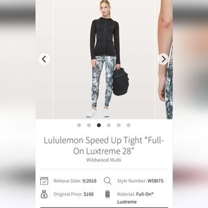 Lululemon Speed Up Tight 28"  Full-On Luxtreme Sz 6 Wildwood Multi